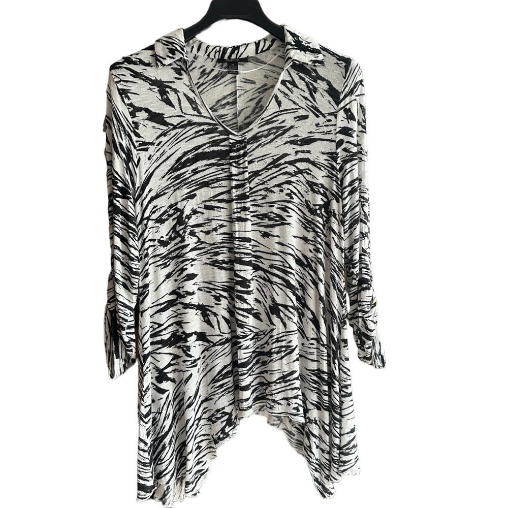 Style & Co Macys, Modern Pattern Sharkbite Tunic, Collar & Roll-Up Sleeve XL